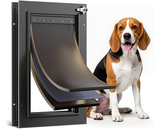 Dog Door For Door All Aluminum 3 Flaps, Medium Doggy Doggie Door, Cat Door Black, Heavy Duty Pet Door for Dogs Cats, With Insulation Flap, Telescoping Tunnel, Sliding Closing Panel, for Pet Up to 45lb