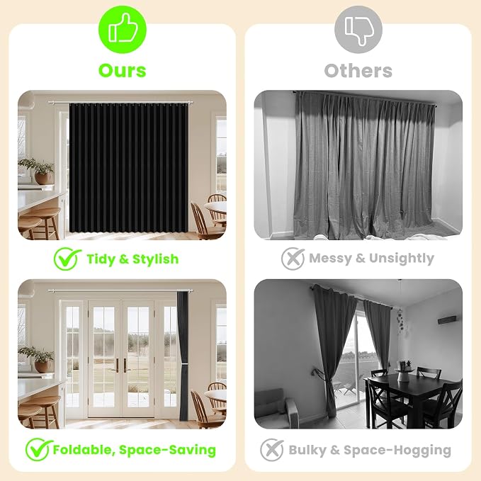 AJAZZ Blackout Accordion Door Curtain 98"x84" Black