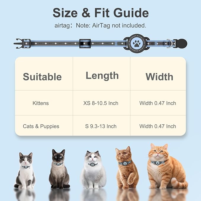 Airtag Cat Collar Breakaway, Reflective Cat Collar with AirTag Holder and Bell, Compatible with Apple Air Tag, Comfortable Padding, Adjustable, Durable (Blue, S)
