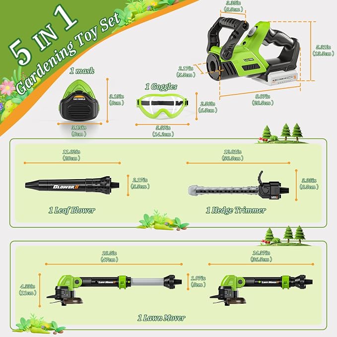 Kids Tool Set, 3-IN-1 Power Tools with Sounds & Lights, Volume, Kids Toy Weed Wacker, Leaf Blower & Hedge Trimmer, Hat, Gloves, Apron, Toy Tools Garden Outdoor Lawn Christmas Birthday Gifts for Boys