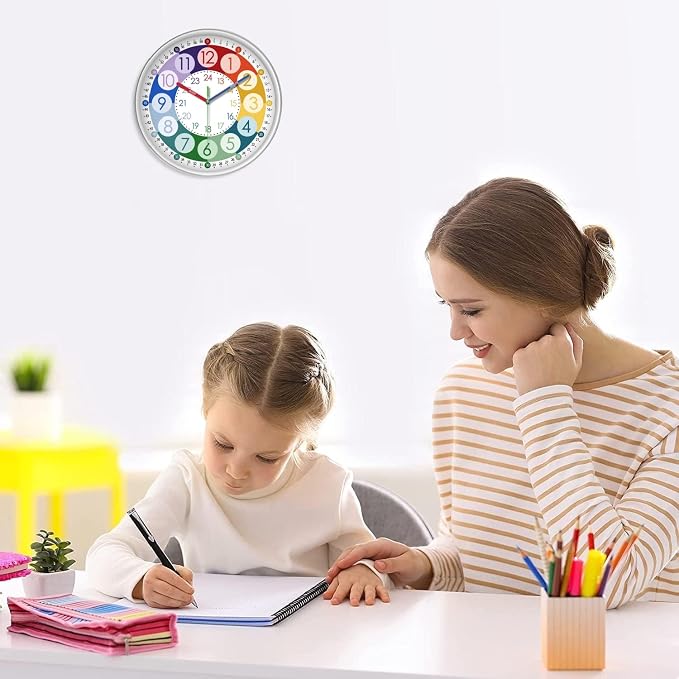 XFM Learning Clock for Kids 12 Inch Colorful Teaching Time Wall Clocks Battery