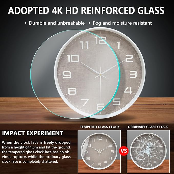 Silent Wall Clock with Large Numbers, 10 Inch Battery Operated Analog Clock