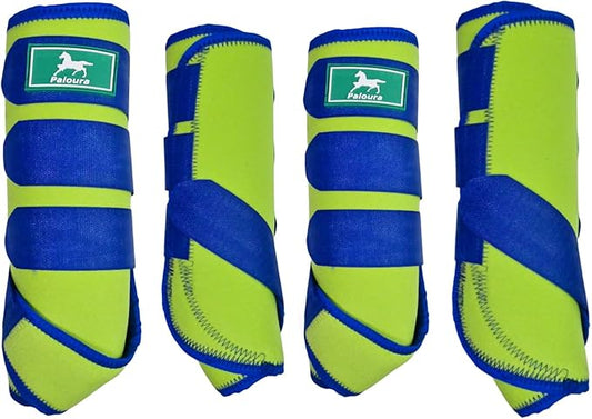 Equine Sport Horse Boots Set of 4 – Neoprene Leg Protection with Durable Hook & Loop Straps, Breathable & Comfortable Fit for Training, Riding, and Performance（Green, Large）