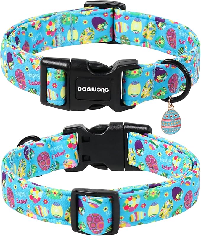 DOGWONG Easter Dog Collar, Cute Easter Egg Pet Collar Durable Holiday Girl Boy Adjustable Cotton Dog Collars with Quick Release Buckle for Small Dogs,S Visit The Elegant Little Tail Store