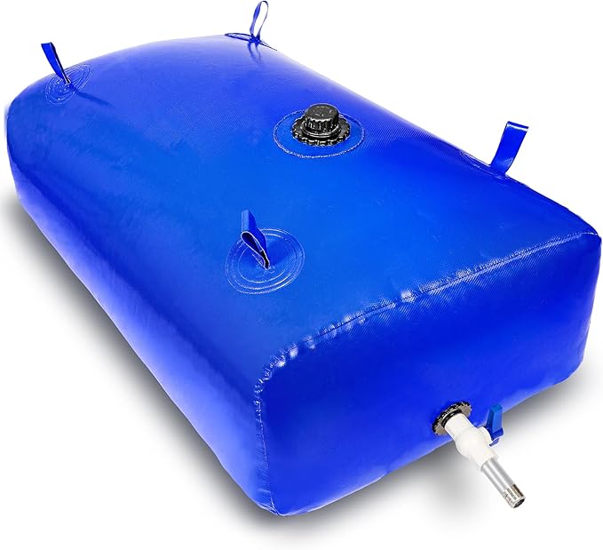 1400 L/370 Gal Water Bladder Tank, Foldable Portable Water Storage Container, Emergency Water Bag for RV, Truck Bed, Fire Prevention, Drought Resistance, Blue