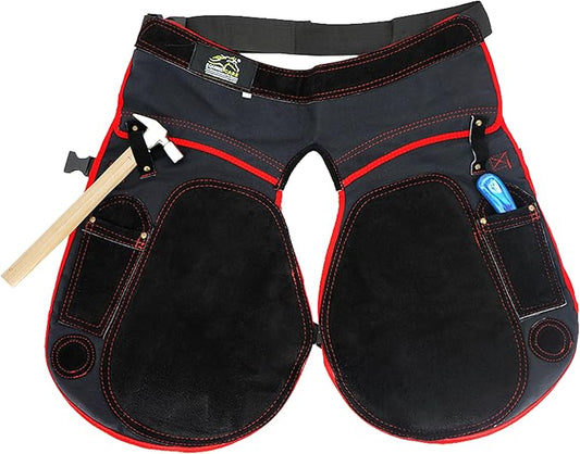 Equine Care Farrier Apron Chaps – 2mm Cowhide Suede Leather, 500 GSM Canvas, 23" Length, Adjustable Waist (28–52"), Ambidextrous Knife Pockets, Magnets & Loops – Horseshoeing & Hoof Trimming.