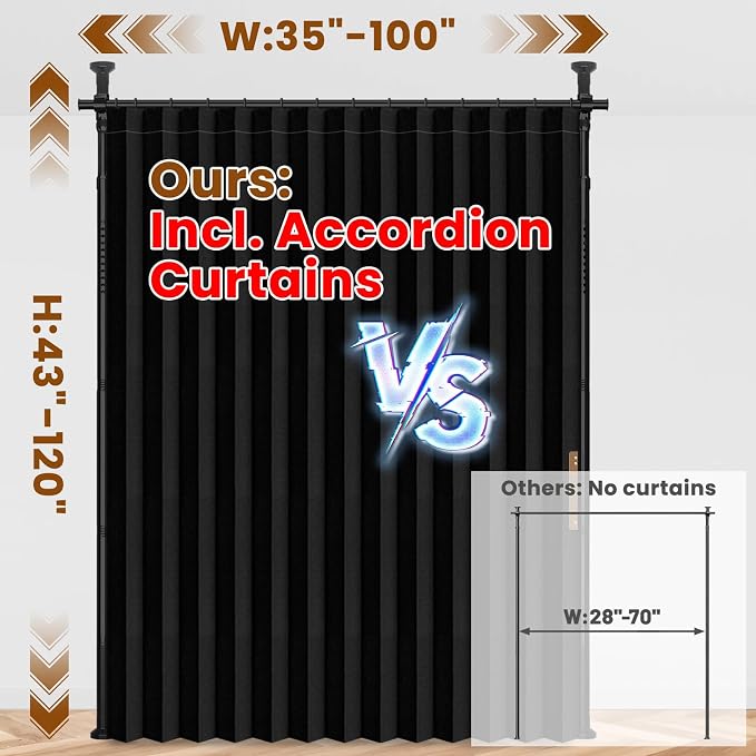 100% Blackout Room Divider Curtains Sets Black 1 Panel W100 x L84in No Drill