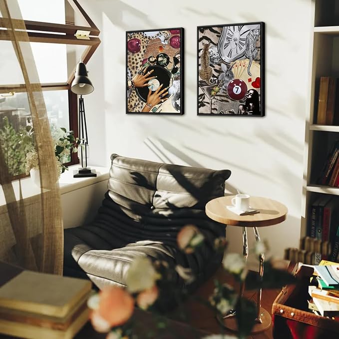 Fashion Cheetah Wall Art Set of 3 Leopard Wall Decor Pictures Lucky 8 Ball