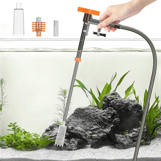 Pawfly 3-in-1 Aquarium Water Changer, Gravel Cleaner & Tank Brush – Fish Tank Cleaner with Adjustable Flow, Extendable 11–16in Tubing & 3.75ft Hose for Sand Washing, Water Changing and Maintenance