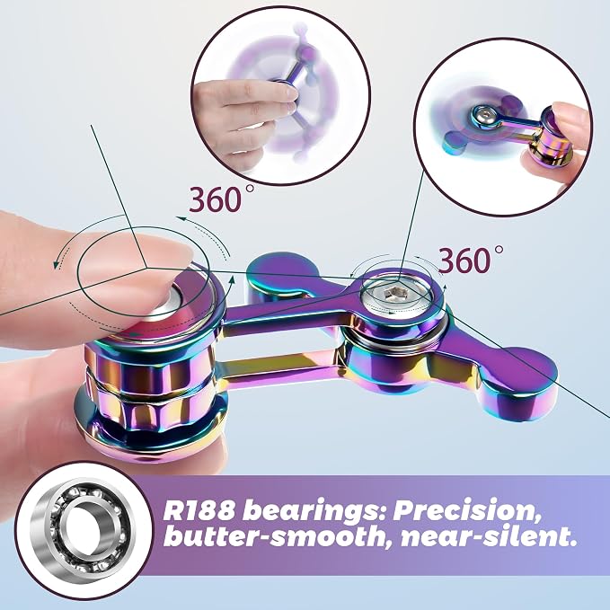 Fidget Spinner for Adults, Metal Silent Figette Office Desk Toy Quiet Cool Gadgets Gifts for Teen Boys Kid Anxiety Stress Relief Calm Down Sensory Autism Autistic ADHD Airplane Travel (Color+Blue)