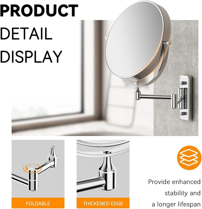 Auxmir 1X/30X Wall Mounted Makeup Mirror, Bathroom Makeup Mirror, Cosmetic