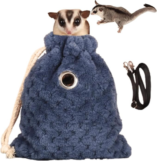 Sugar Glider Bonding Pouch - Soft Sleeping Pouch with Breathable Vent & Drawstring Portable Travel Bag Small Animal Carrier for Sugar Glider Squirrel Hamster Rats Hedgehog Bird Parrot (Blue)