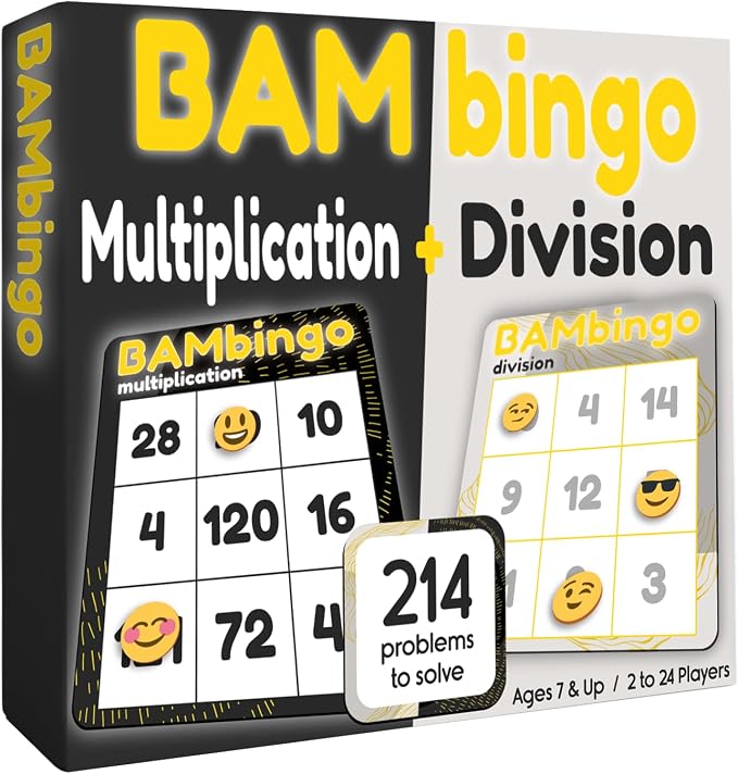 THE BAMBINO TREE Multiplication and Division Facts Bingo Game - 3rd 4th & 5th Grade Educational Math Learning for Classroom & Homeschool