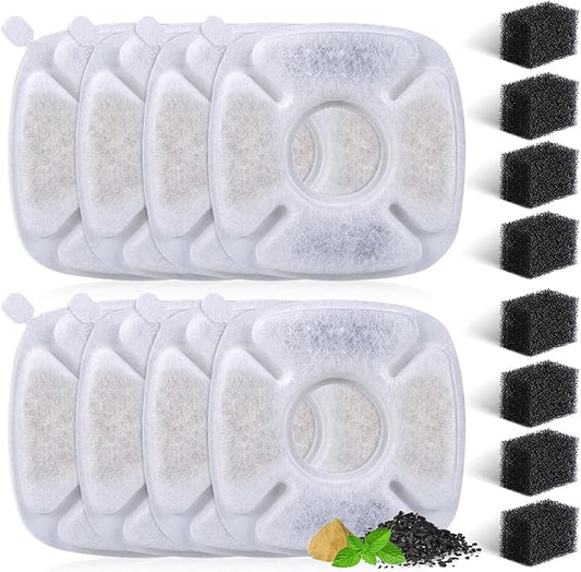 8 Pack Replacement Filters & Sponges Set for 67, 84, 95, 135oz Automatic Pet Fountain, Pet Fountain Replacement Filter, Triple Filtration Cat Water Dispenser Filters for Cats and Dogs