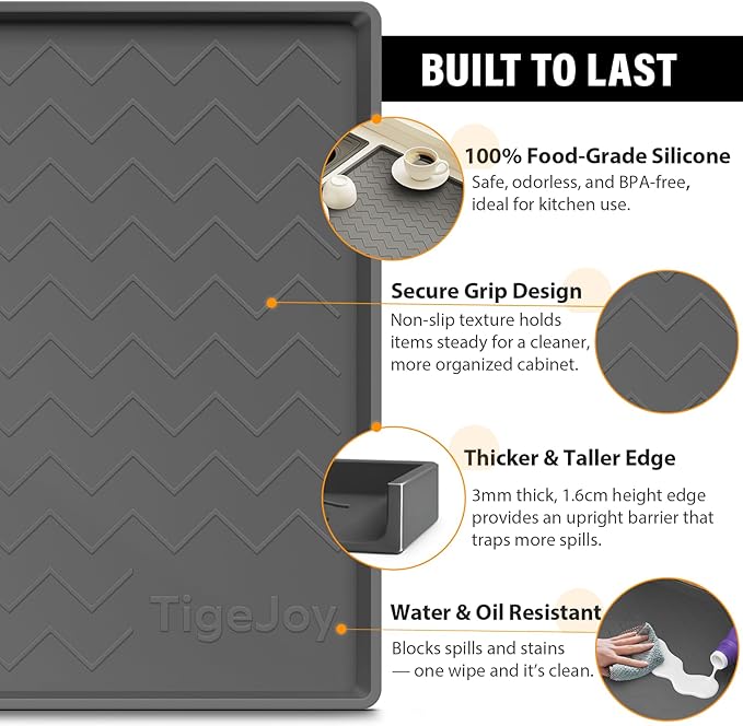 TigeJoy 25" x 22" Under Sink Mats for Kitchen Waterproof, Leak-Proof Silicone Mat Sink Protector and Cabinet Liner, Kitchen Essentials Organizer and Storage, Boot or Shoe Tray, Pet Feeding Mat