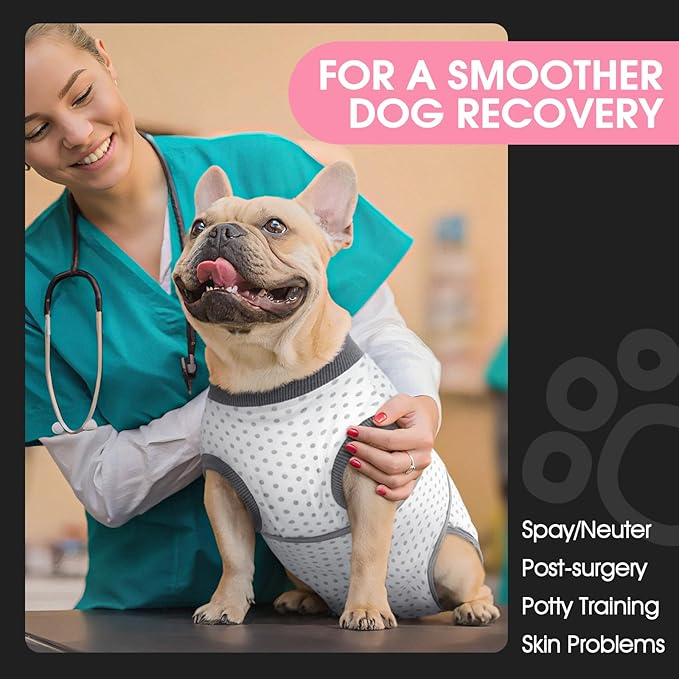 FUAMEY Dog Recovery Suit Male,Dogs Surgery Neuter Suits Puppy Spay Shirts for Female Protect Dog's Skin Anti Licking Abdominal Wounds Doggie Onesie Pet Bodysuit Alternative to Cone Polka Dot XXL