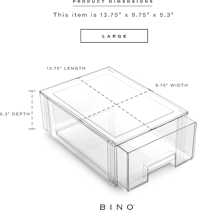 BINO | Stackable Storage Drawers, Large - Clear | THE CRATE COLLECTION | Storage Bins With Drawers | Bathroom Organizers | Under Sink Organizer | Vanity Cabinet Home Organization