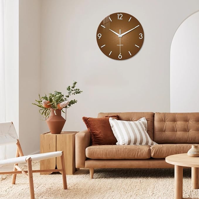 XFM Modern Wall Clock for Living Room Decor 20 Inch Large Brown Analog Wall