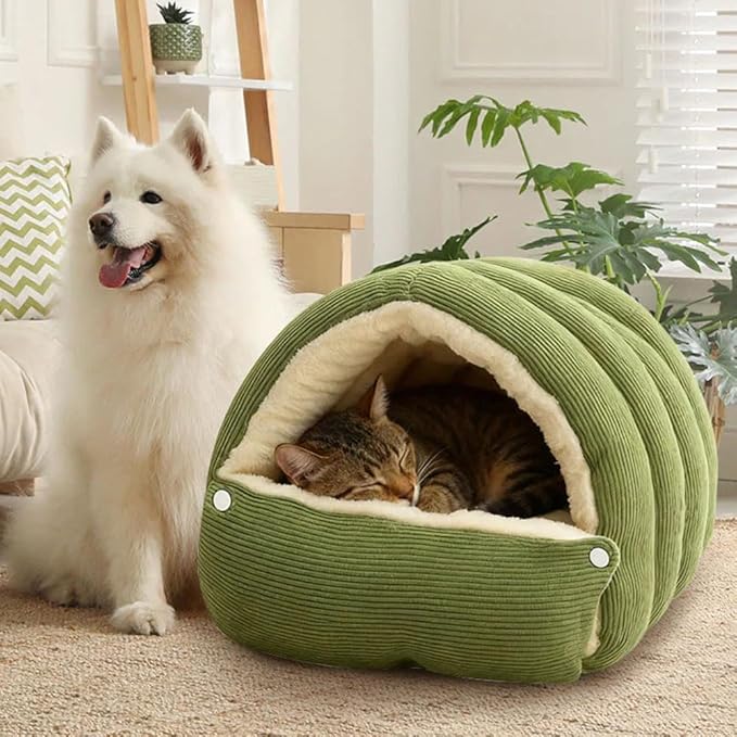 CutyPet Winter Cave,Warmth Cozy Comfort Plush Pet Cave,Cute Cozy Safe Hideaway Cat Bed with Removable Cushion,Warm Soft Removable Washable for Cats and Dogs (Purple, M：17.71 * 11.81 * 7.48 in)