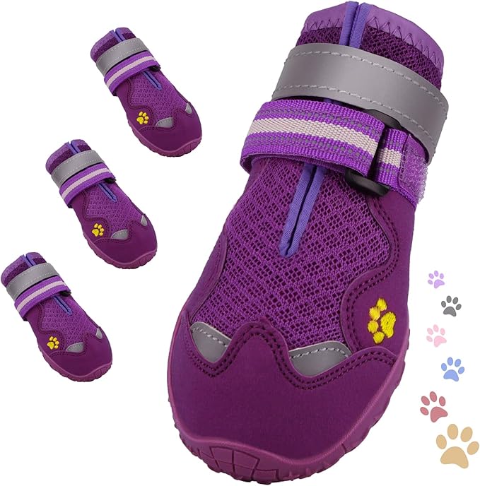 Dog Shoes for Large Medium Small Dog, Mesh Breathable Dog Shoes for Hot Pavement, Anti-Slip Dogs Boots Paw Protectors with Reflective for Outdoor Walking Indoor Hardfloors (Size 7)
