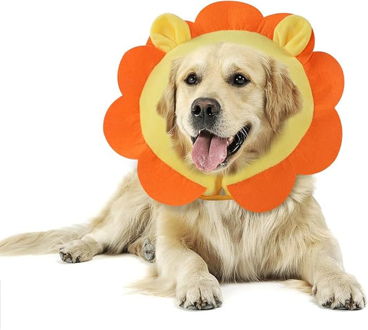IEUUMLER Inflatable Recovery Dog Collar, Protective Donut Cone, Adjustable Soft Collar for Dog and Cat After Surgery Prevent from Biting & Scratching EU002 - Orange Lion XL