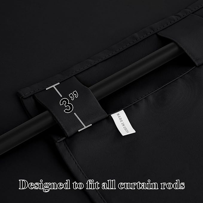 RYB HOME Short Black Curtains for Bedroom, W42 x L36 inch, 2 Panels