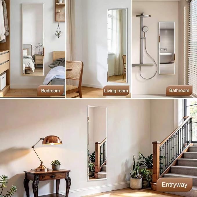 Frameless Mirror Full Length 51"x16" | Wall Mount Mirror Full Length Beveled