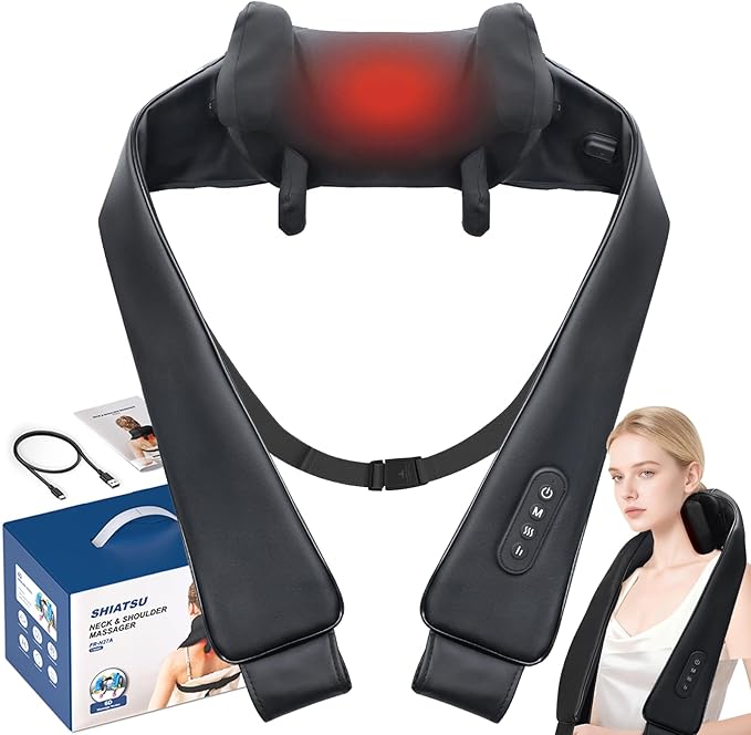 Cordless Neck Shoulder Massager with Heat for Pain Relief Deep Tissue, Upgraded Straps, Kneading, Shiatsu Back Neck Massager Pillow for Neck, Shoulders Back, Gifts for Men Women Mom Dad