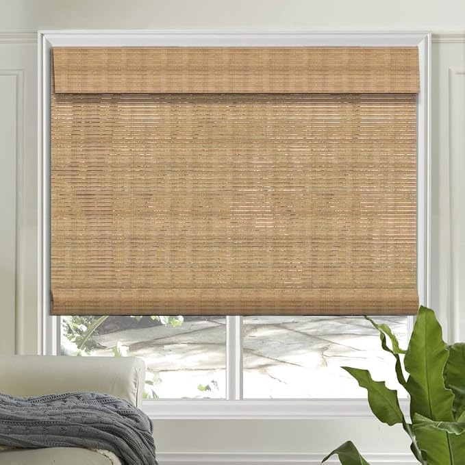 Letau No Drill No Tools Cordless Wood Window Shades Blinds, Bamboo Light
