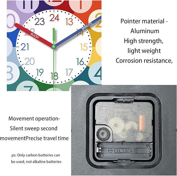XFM Colorful Kid Wall Clock 16 Inch Silent Non Ticking Quartz Battery Operated