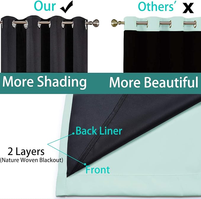 Yakamok 100% Blackout Lined Pair Curtains, Window Treatment Thermal Insulated