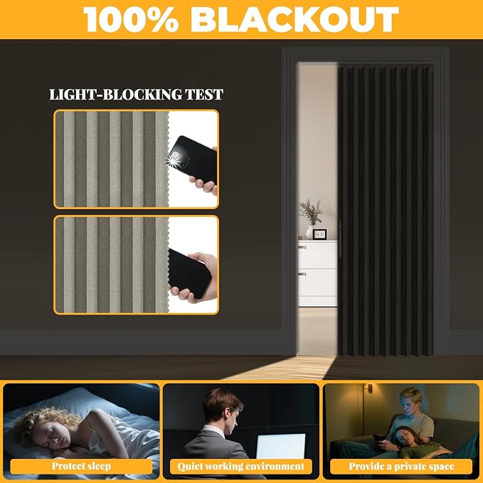 AJAZZ 100% Blackout Accordion Doors Interior Closet Curtain Doorway Curtains