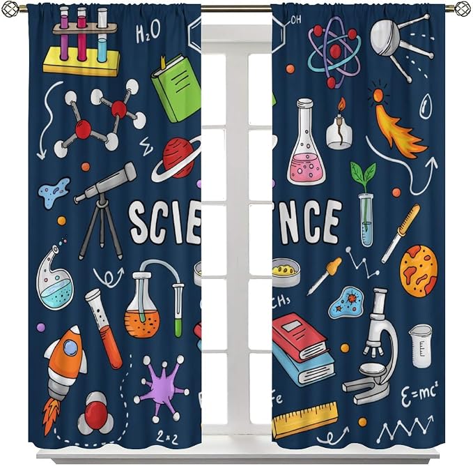 Science Physics Window Curtains, Abstract Math Chemistry Curtain Scientist Graffiti Print Window Treatments for Kids Teens Bedroom Living Room Kitchen Set 2 Panels,42x54 Inches, Style-4