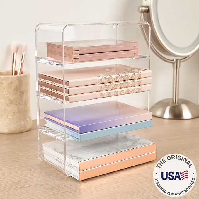 STORi 4-Compartment Clear Plastic Organizer, Rectangular Divided Makeup and Vanity Storage Bin, Use Upright for Eyeshadow Palettes, Made in USA