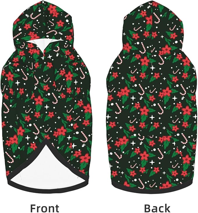 Black Candy Cane Hoodie,Christmas Cosplay Dog Clothes with Pocket and Hat Winter Clothes Sweaters Medium