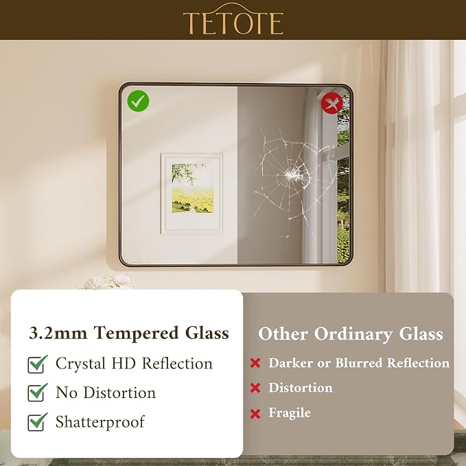 TETOTE 16 x 24 Inch Black Frame Mirror, Bathroom Vanity Mirror