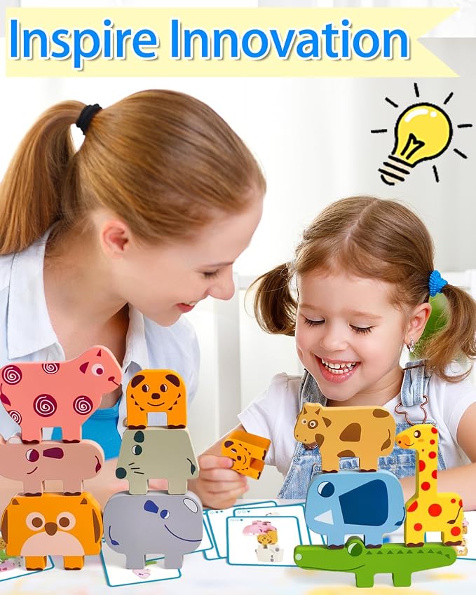 Vaiheng Toys for Toddlers 1-3, Montessori Toys for 1 2 3 4 Year Old Boys & Girls, Toy Age 2-4 0-2 Kids Baby, 1 2 3 Year Old Girls Boys Gifts, Wooden Animal Blocks Stacking Education Puzzles Toy