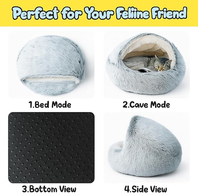 Nest Bed - Lapcatz Cat Beds for Indoor Cats, Fluffy Cat Bed Cave Plush Warm Nest for Cats (Black,L 24"x24")