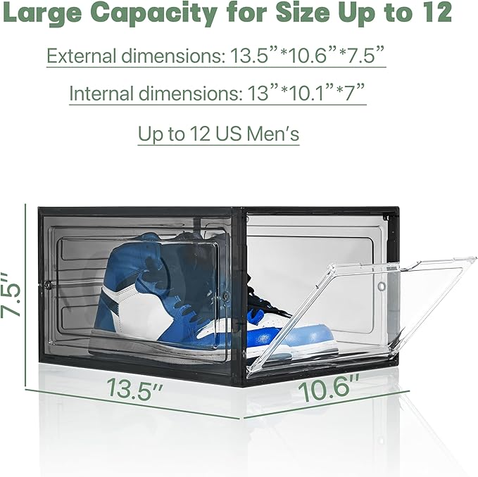 Drop-Front Shoe Boxes with Magnetic Door, 6 Pack – Black