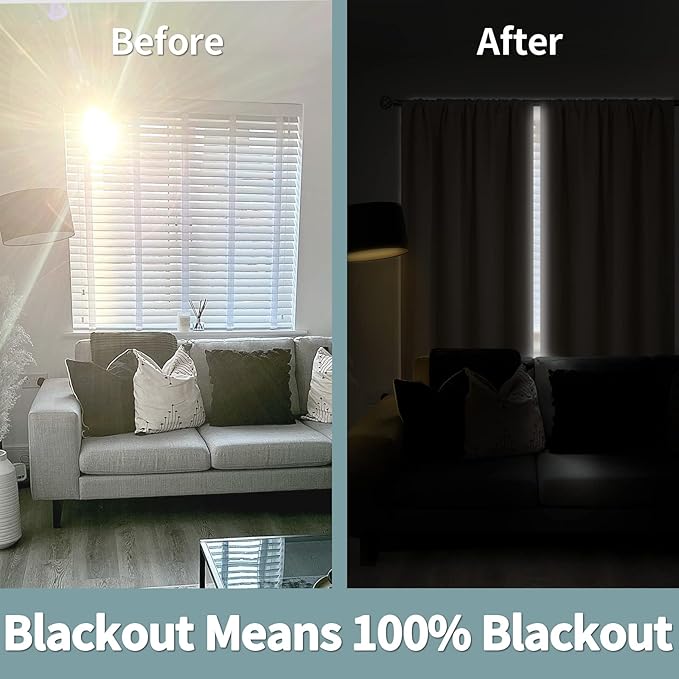 BGment Thermal Insulated 100% Blackout Curtains for Bedroom with Black Liner, Double Layer Full Room Darkening Noise Reducing Rod Pocket Curtain (42 x 84 Inch, Beige, 2 Panels)