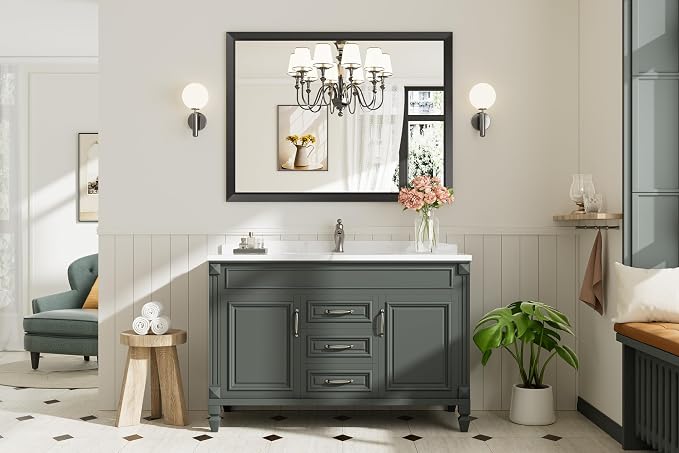 Briivue 48x36 Inch Black Bathroom Mirror