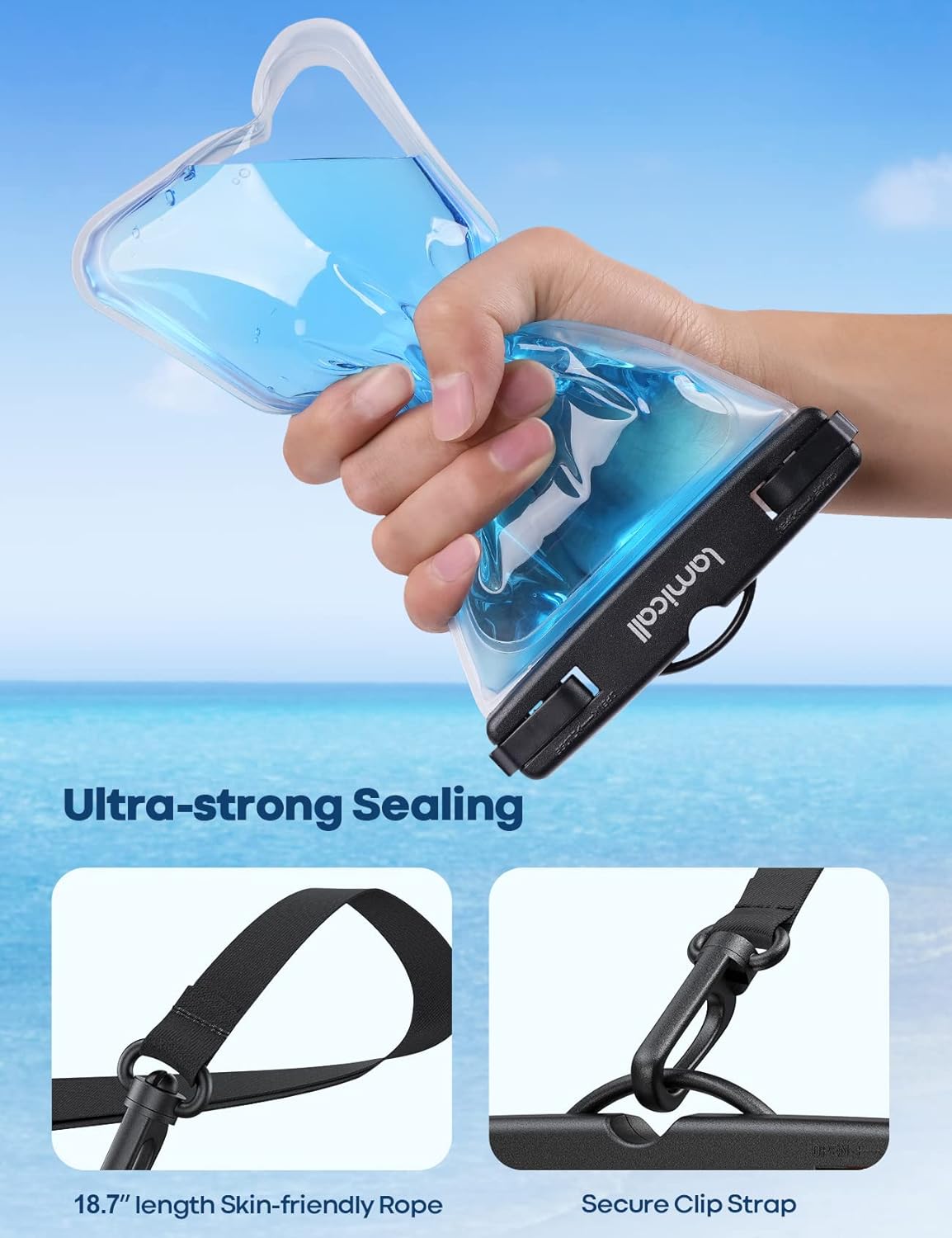 Lamicall Waterproof Phone Pouch Case - [2 Pack][Easy Lock & Heavy Duty] IPX8 Water Proof Cell Phone Dry Bag for Beach, Protector for iPhone 17 16 15 14 13 12 11 Pro Max Plus Air, Galaxy S25 S24, 4-7"