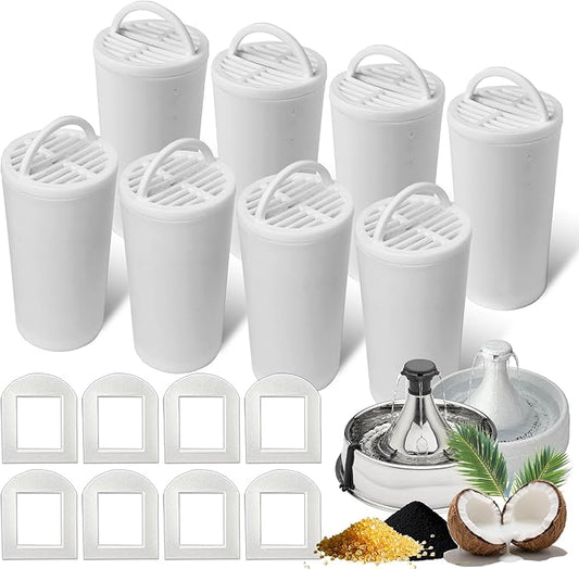 8+8 Pack Premium Cat and Dog Water Fountain Charcoal Filters Compatible with PetSafe Drinkwell 360 Multi-Pet Stainless Steel & Plastic Pet Fountains(128oz/3.8L) with Replacement Foam Filter