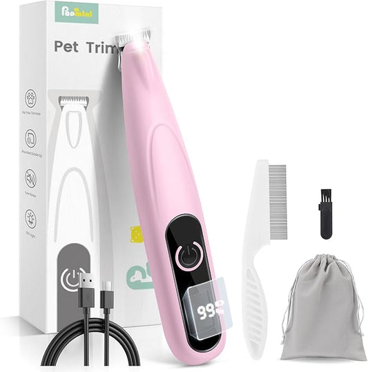 Dog Paw Trimmer with LED Display,35dB Ultra-Low Noise Dog Grooming Clippers,Cordless Paw Trimmers for Dog's Feet with LED Light,Type-C Rechargeable Cat Hair Trimmer for Paws, Ears, Face, Rump