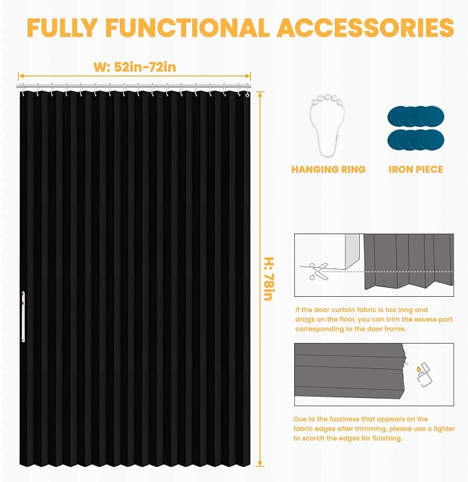 AJAZZ 100% Blackout Accordion Door Closet Curtain Door Curtain Invisible