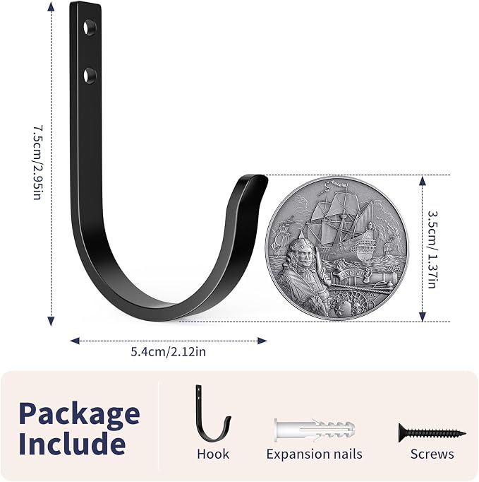 Wall Hooks 8 Pack, 22LB Load-Bearing Black Metal Heavy Duty Hooks