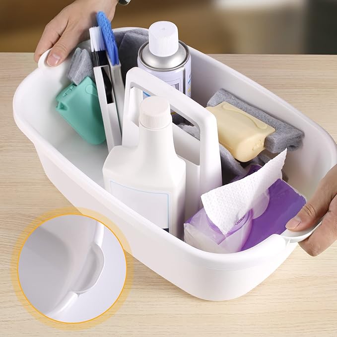 2-Pack Large White Cleaning Caddy for Cleaning Supplies with Handle - Portable Plastic Tote Organizer for Shower, Bathroom, Kitchen, Under Sink Storage