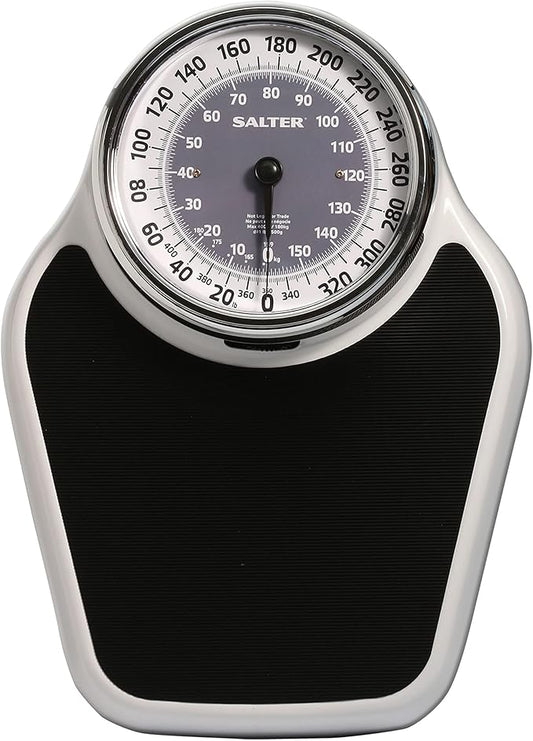 Salter Pro-Helix Professional Oversized Bathroom Scale with Black Vinyl Anti-Slip Bath Mat, 400 LB Capacity, Analog Scale, 18.25" x 13.0" Black/White