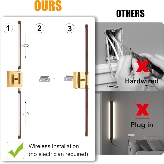 Morauroral 36 Inch Battery Operated Wall Sconces Set of 2, Dimmable Battery