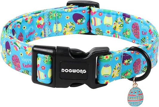 DOGWONG Easter Dog Collar, Cute Easter Egg Pet Collar Durable Holiday Girl Boy Adjustable Cotton Dog Collars with Quick Release Buckle for Puppy Small Medium Dogs,M Visit the Elegant little tail Store